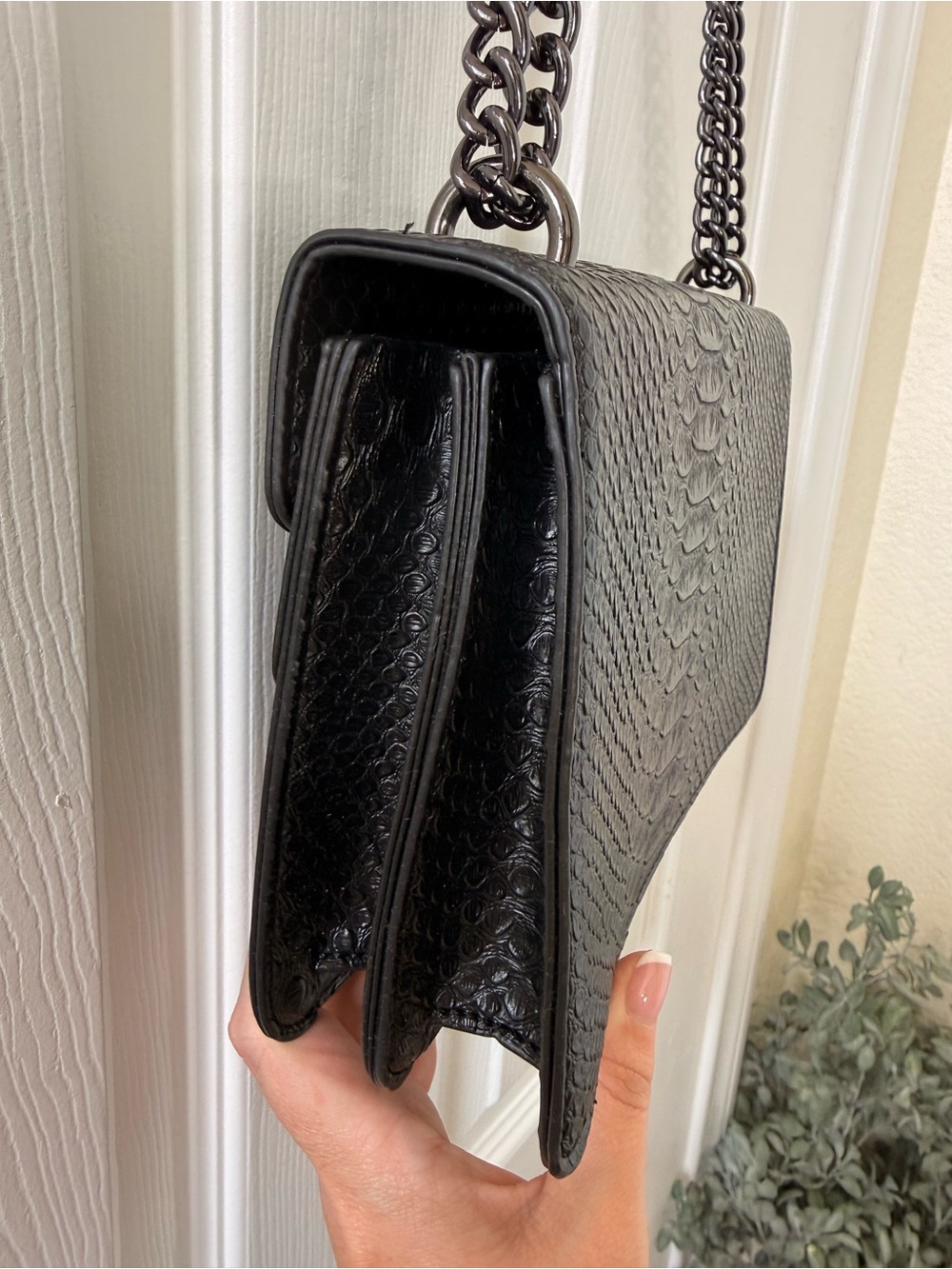 Black Textured Shoulder Bag with Decorative Metal Buckle NWOT - Picture 7 of 13